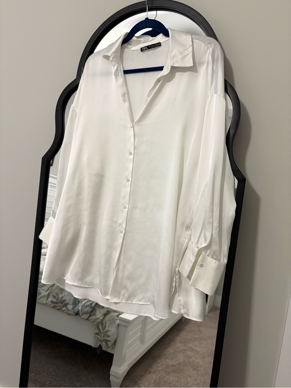 Zara Ivory Satin Button-Down Shirt